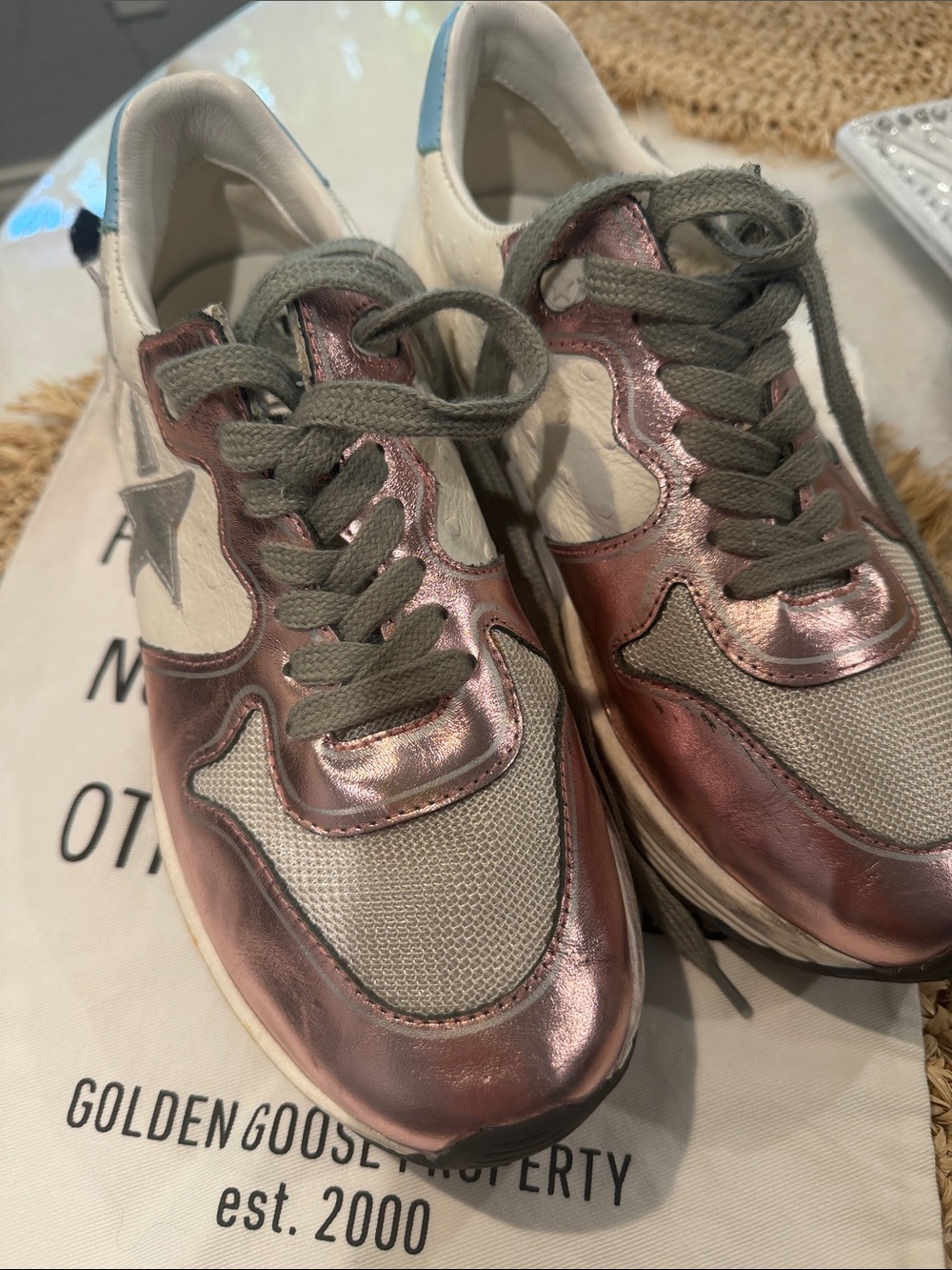 Golden Goose Women's Metallic Rose, White & Gray Low-Top Sneakers